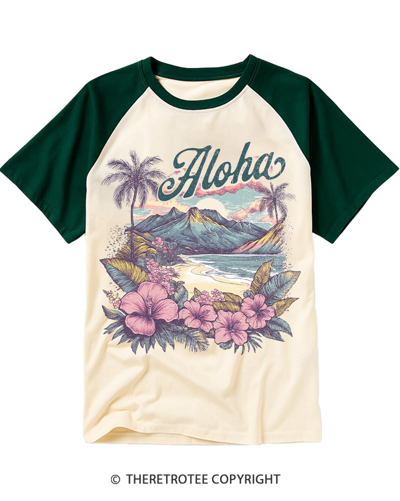 TheRetroTee Beach Vacation 1980s Raglan Baseball T-Shirt