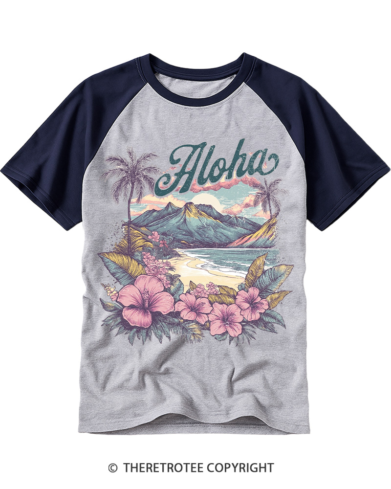 TheRetroTee Beach Vacation 1980s Raglan Baseball T-Shirt