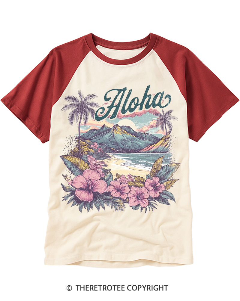 TheRetroTee Beach Vacation 1980s Raglan Baseball T-Shirt