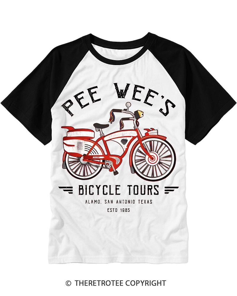 TheRetroTee Bicycle Tours Big Adventure1980s Raglan Baseball T-Shirt