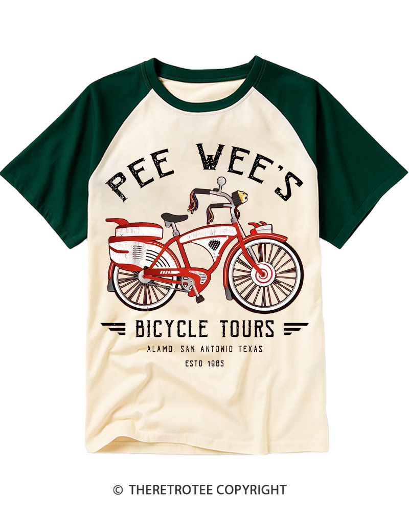 TheRetroTee Bicycle Tours Big Adventure1980s Raglan Baseball T-Shirt