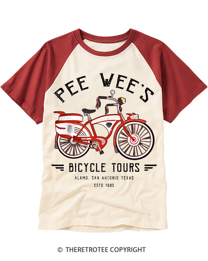 TheRetroTee Bicycle Tours Big Adventure1980s Raglan Baseball T-Shirt