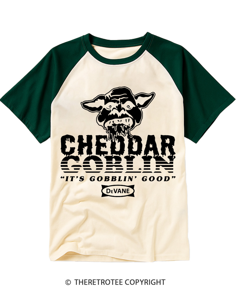 TheRetroTee Cheddar Goblin It's Gobblin Good2010s Raglan Baseball T-Shirt