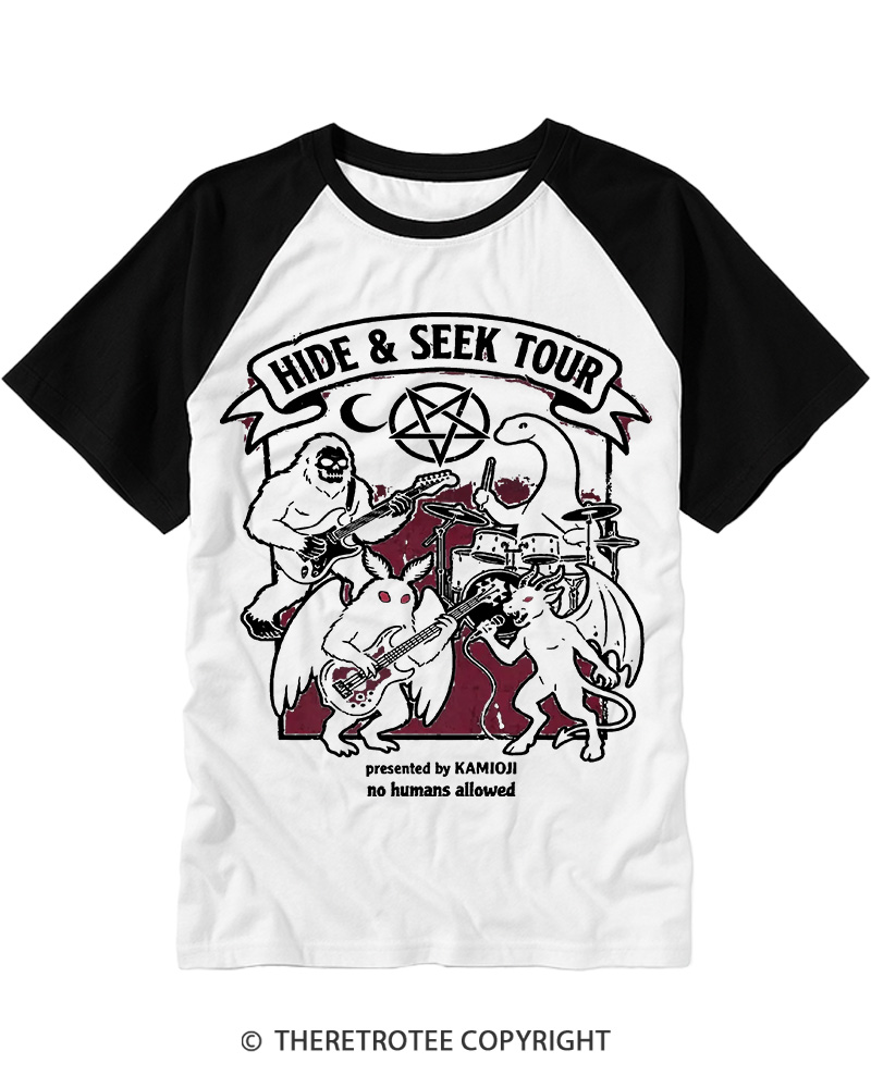 TheRetroTee Cryptid Tour Bigfoot Mothman Sasquatch Raglan Baseball T-Shirt