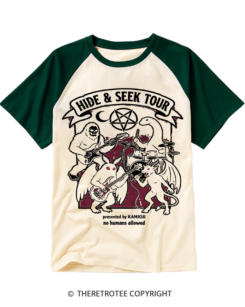 TheRetroTee Cryptid Tour Bigfoot Mothman Sasquatch Raglan Baseball T-Shirt