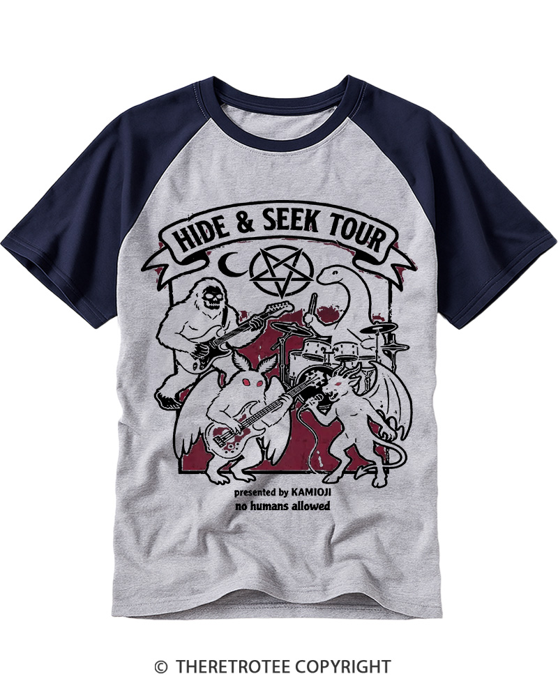 TheRetroTee Cryptid Tour Bigfoot Mothman Sasquatch Raglan Baseball T-Shirt