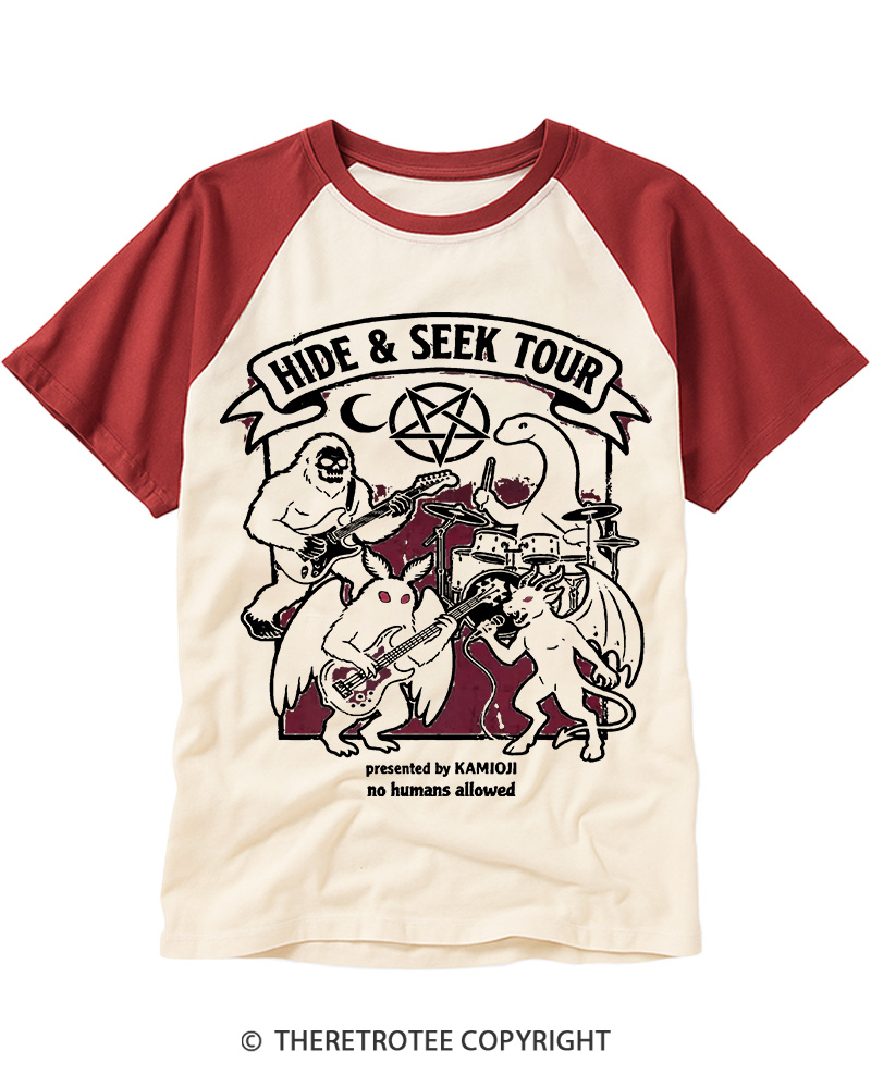 TheRetroTee Cryptid Tour Bigfoot Mothman Sasquatch Raglan Baseball T-Shirt