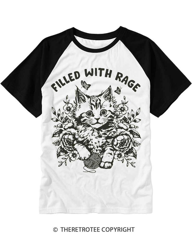 TheRetroTee Filled With Rage Funny Cat Raglan Baseball T-Shirt