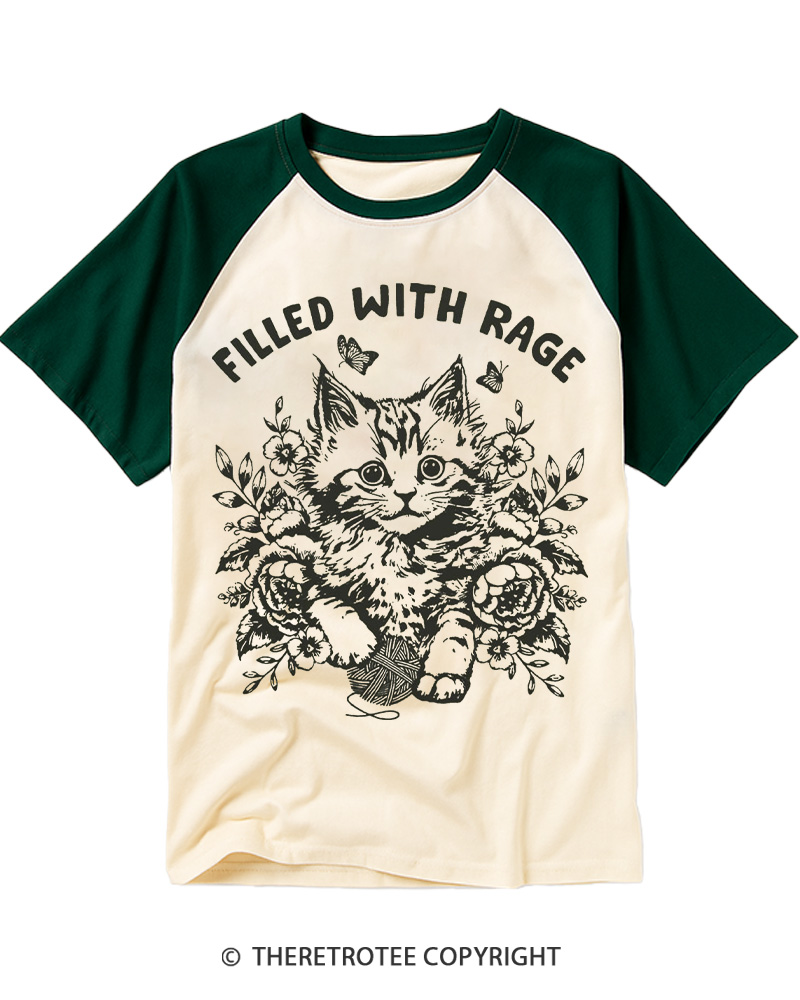 TheRetroTee Filled With Rage Funny Cat Raglan Baseball T-Shirt