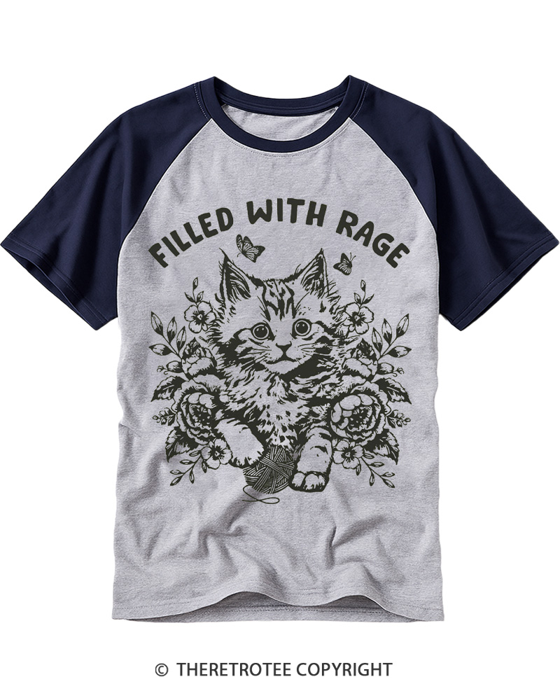 TheRetroTee Filled With Rage Funny Cat Raglan Baseball T-Shirt