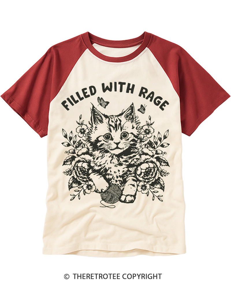 TheRetroTee Filled With Rage Funny Cat Raglan Baseball T-Shirt