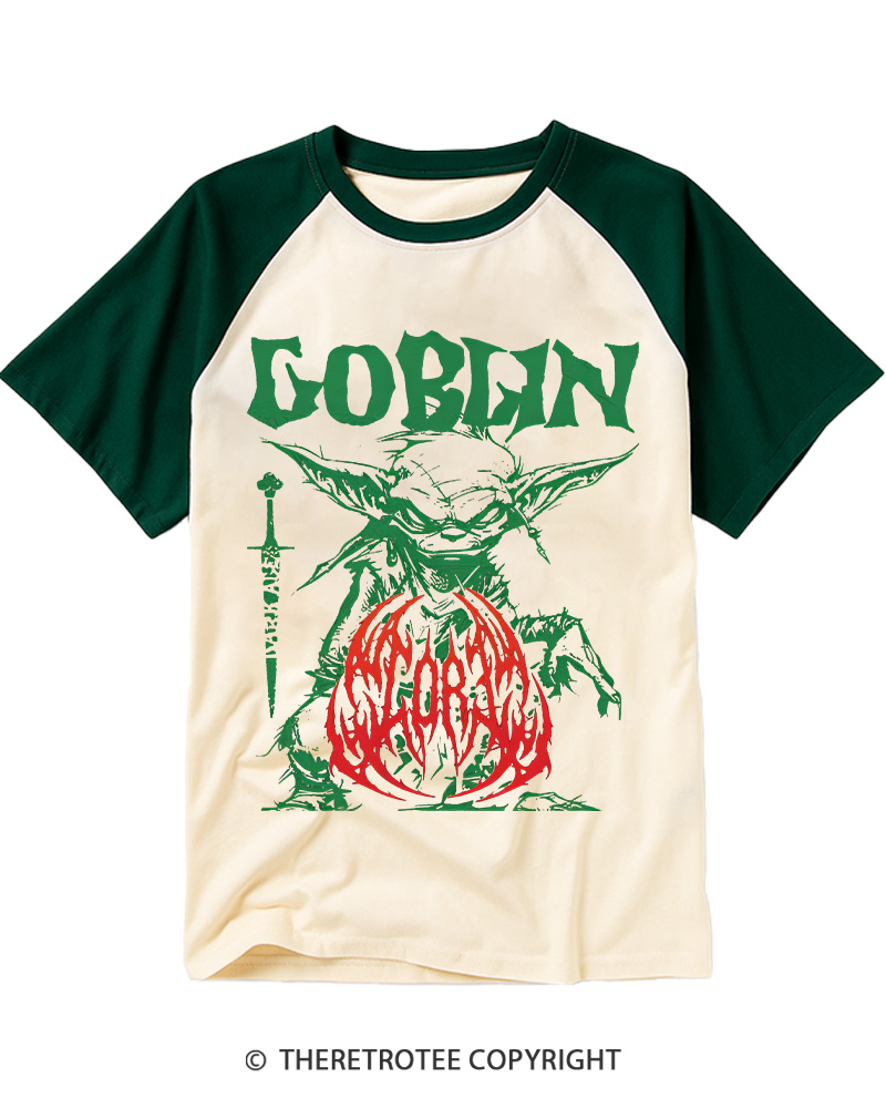 TheRetroTee Heavy Metal Goblin Raglan Baseball T-Shirt