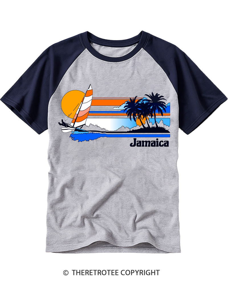 TheRetroTee Jamaica 1980s Raglan Baseball T-Shirt
