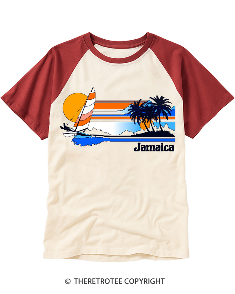 TheRetroTee Jamaica 1980s Raglan Baseball T-Shirt