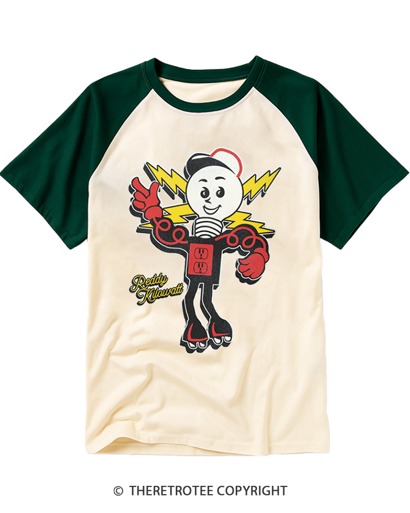 TheRetroTee Mid‑Century Corporate Mascot Revival Style 1950s Raglan Baseball T-Shirt