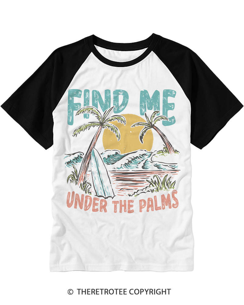 TheRetroTee Palm Tree 1980s Raglan Baseball T-Shirt