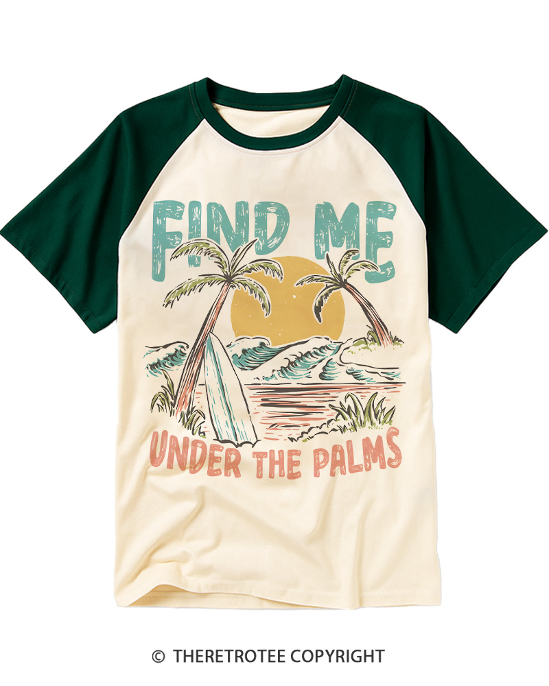 TheRetroTee Palm Tree 1980s Raglan Baseball T-Shirt