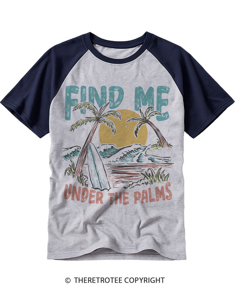 TheRetroTee Palm Tree 1980s Raglan Baseball T-Shirt