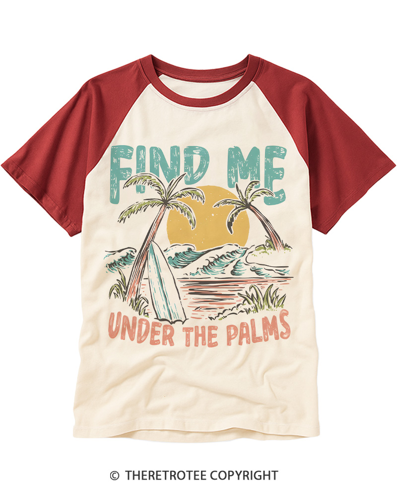 TheRetroTee Palm Tree 1980s Raglan Baseball T-Shirt