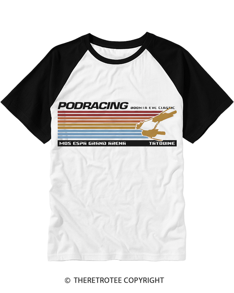 TheRetroTee Podracing 1980s Raglan Baseball T-Shirt
