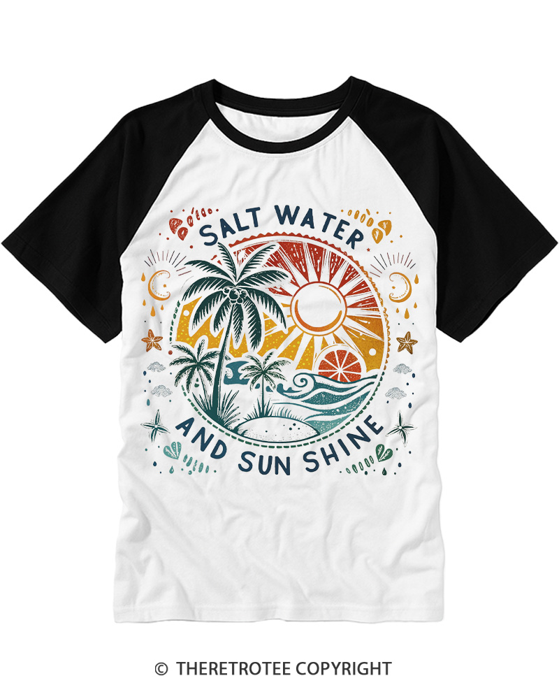 TheRetroTee Salt Water And Sun Shine 1980s Raglan Baseball T-Shirt