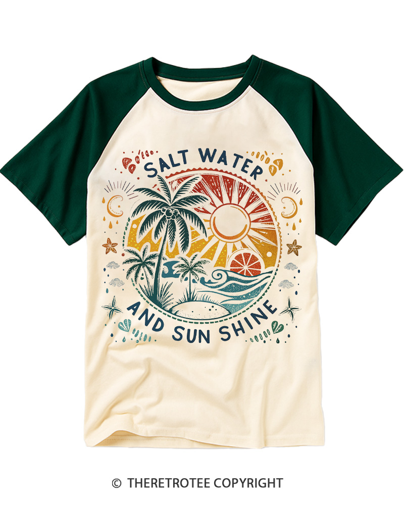 TheRetroTee Salt Water And Sun Shine 1980s Raglan Baseball T-Shirt