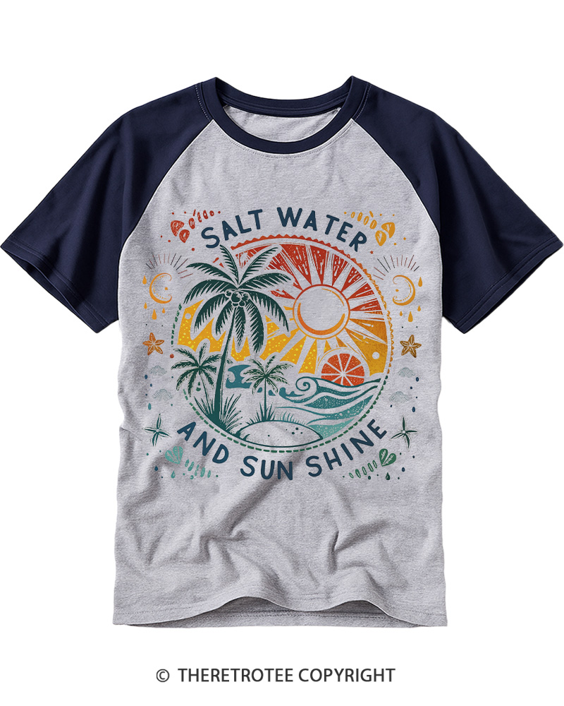 TheRetroTee Salt Water And Sun Shine 1980s Raglan Baseball T-Shirt