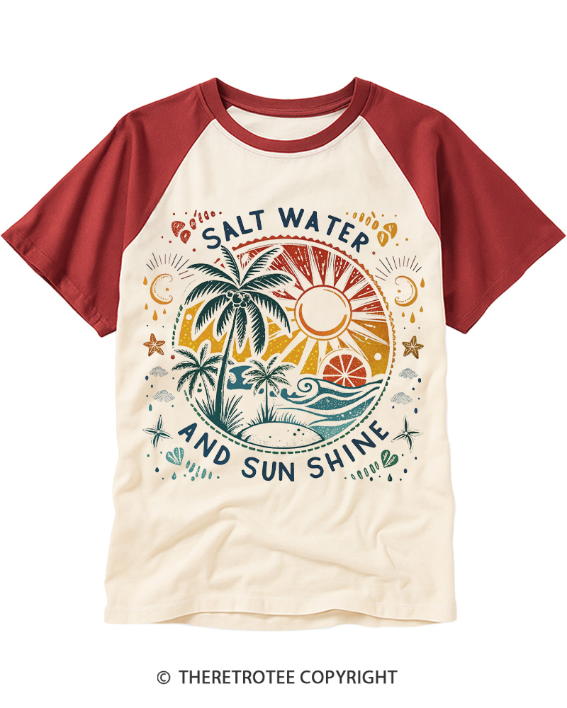 TheRetroTee Salt Water And Sun Shine 1980s Raglan Baseball T-Shirt