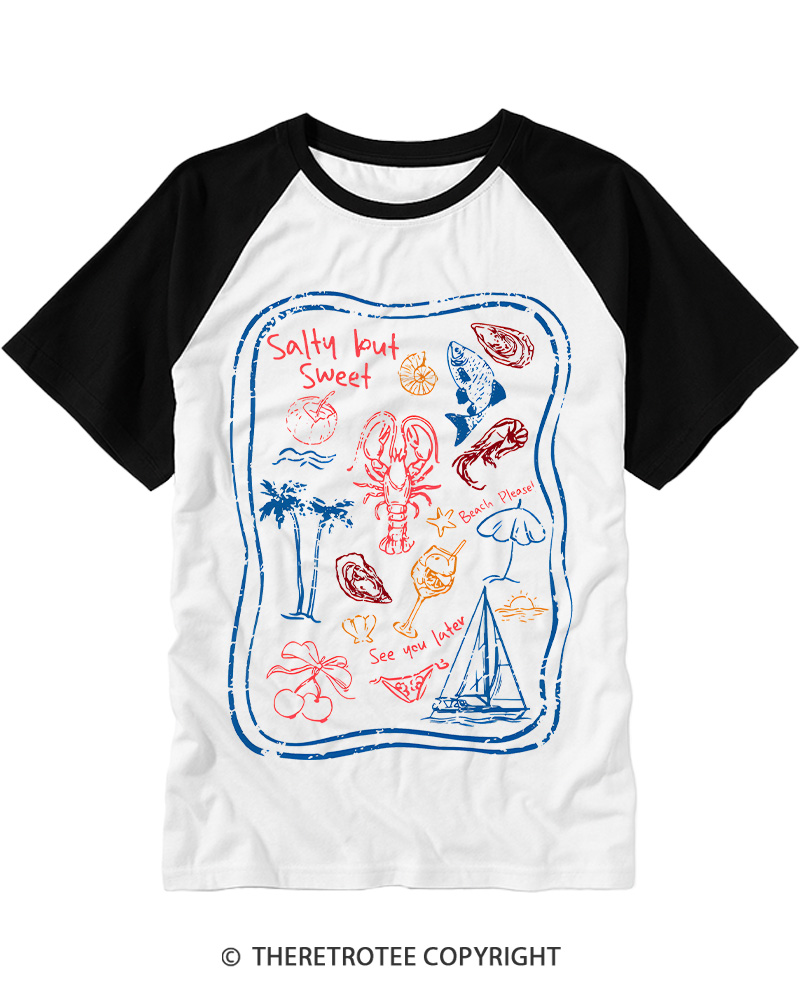 TheRetroTee Salty But Sweet 1980s Raglan Baseball T-Shirt