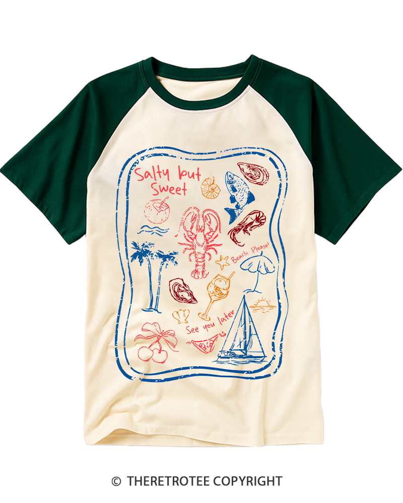 TheRetroTee Salty But Sweet 1980s Raglan Baseball T-Shirt