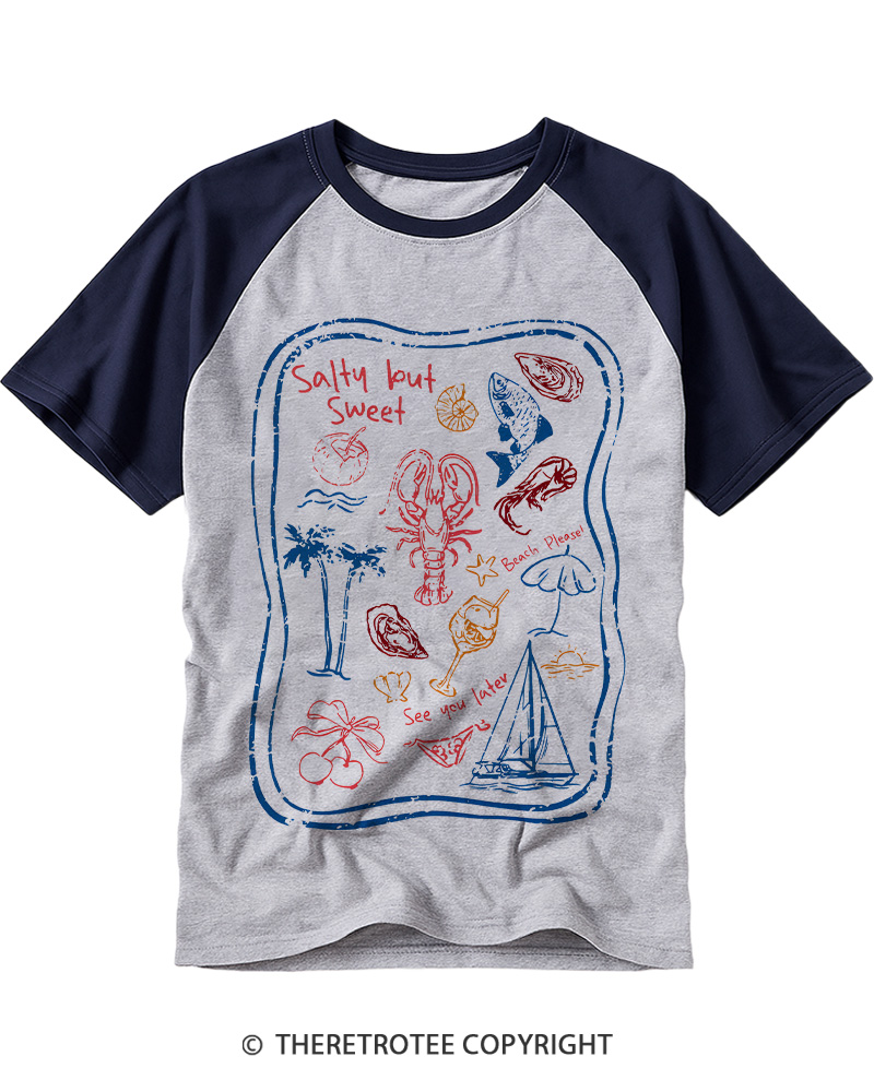 TheRetroTee Salty But Sweet 1980s Raglan Baseball T-Shirt