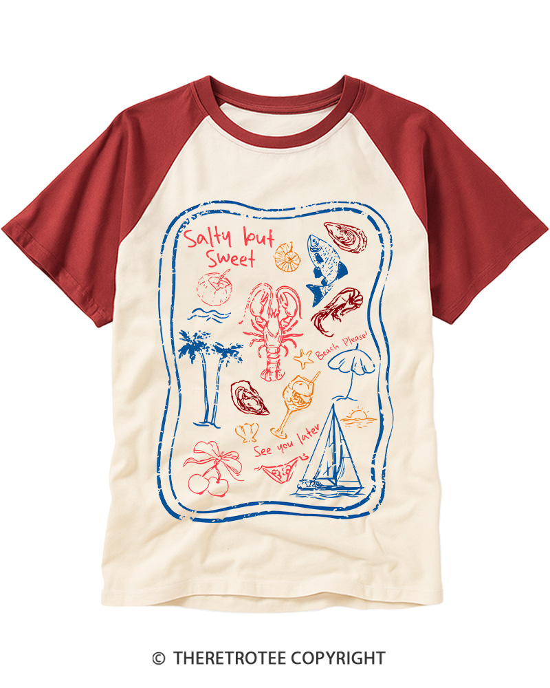 TheRetroTee Salty But Sweet 1980s Raglan Baseball T-Shirt