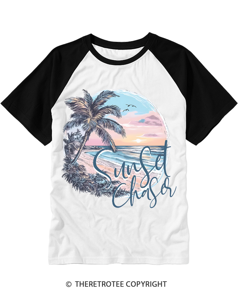 TheRetroTee Sunset Chaser 1980s Raglan Baseball T-Shirt