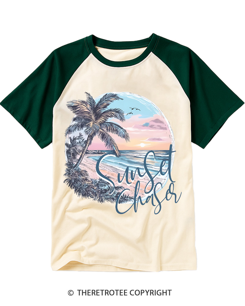 TheRetroTee Sunset Chaser 1980s Raglan Baseball T-Shirt