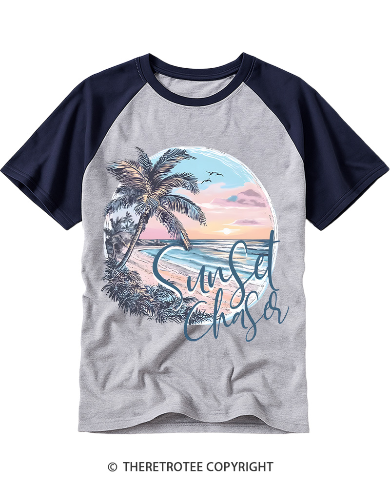 TheRetroTee Sunset Chaser 1980s Raglan Baseball T-Shirt