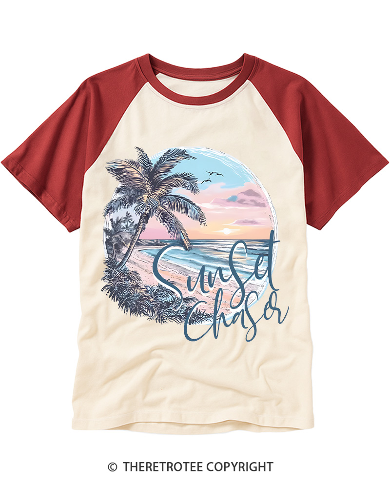 TheRetroTee Sunset Chaser 1980s Raglan Baseball T-Shirt