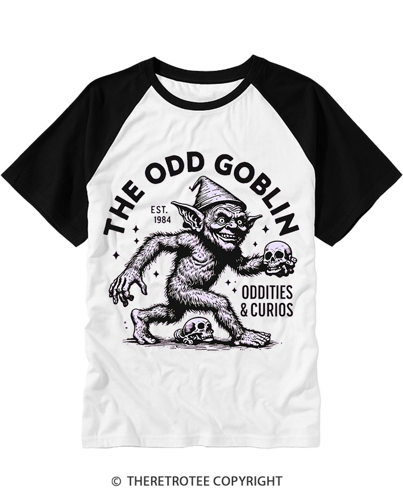 TheRetroTee The Odd Goblin Oddities and Curio Raglan Baseball T-Shirt
