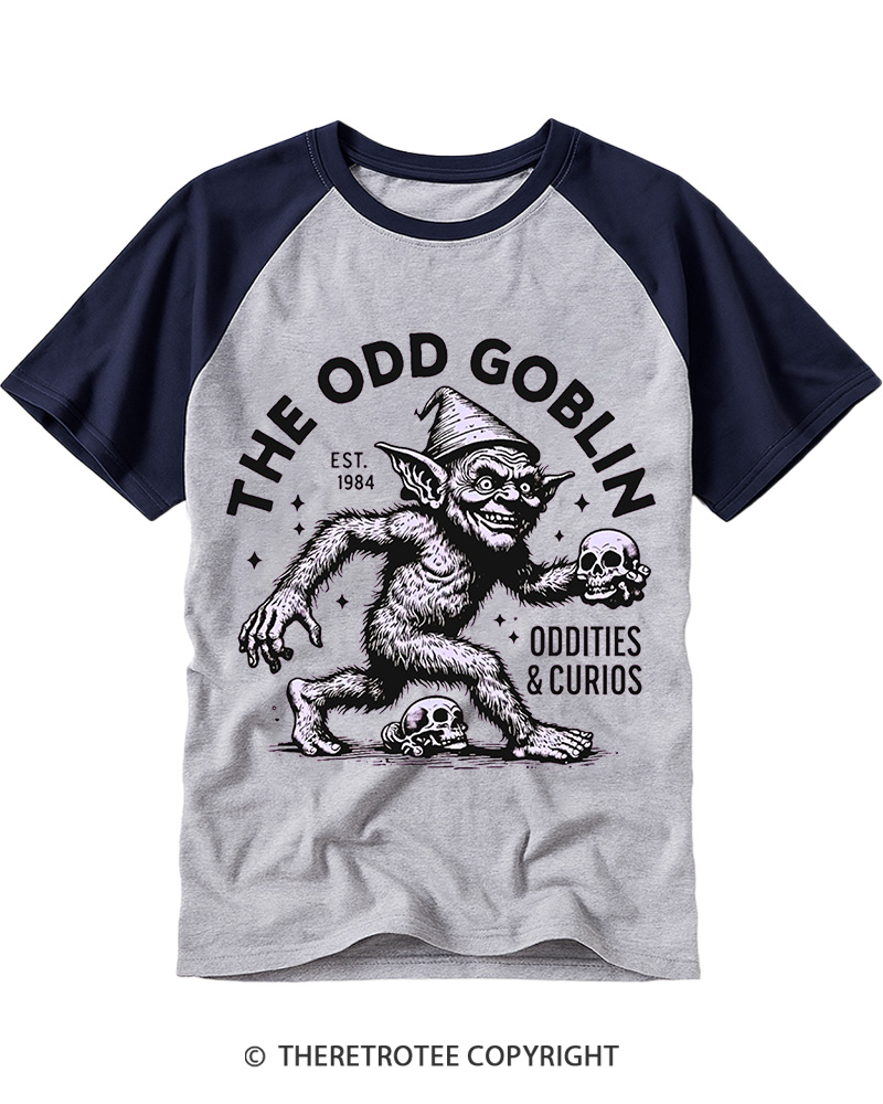 TheRetroTee The Odd Goblin Oddities and Curio Raglan Baseball T-Shirt