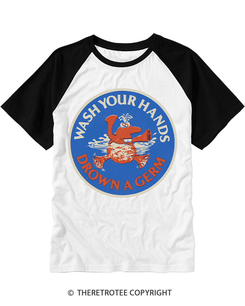 TheRetroTee Wash Your Hands Drown A Germ 1970s Raglan Baseball T-Shirt