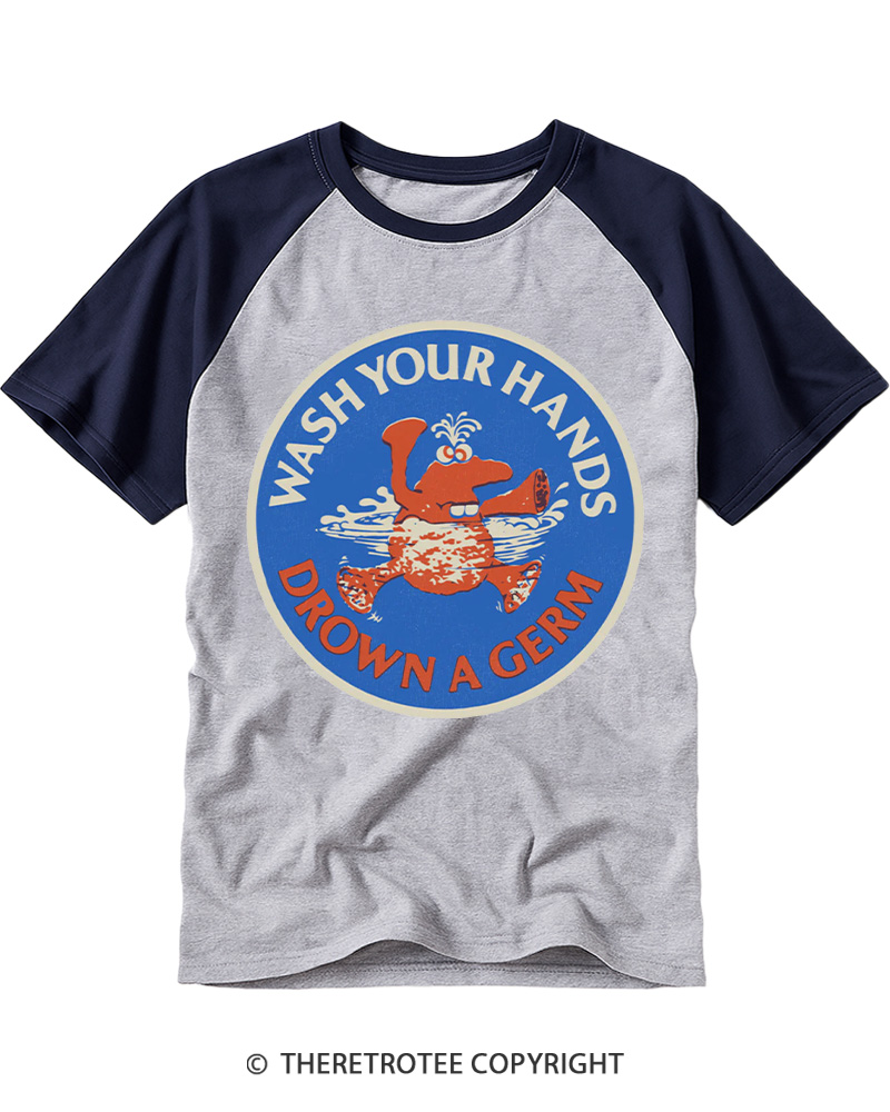 TheRetroTee Wash Your Hands Drown A Germ 1970s Raglan Baseball T-Shirt