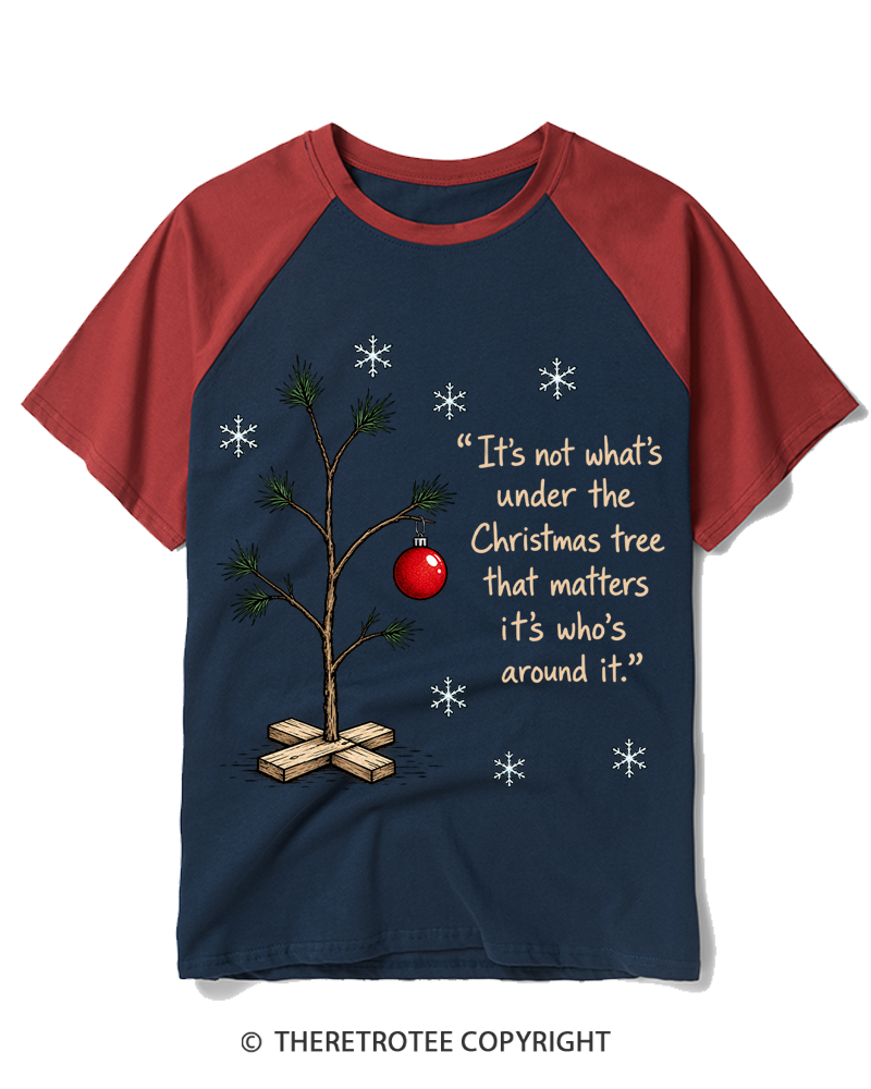 TheRetroTee Christmas Tree Quote 1960s Raglan Baseball T-Shirt