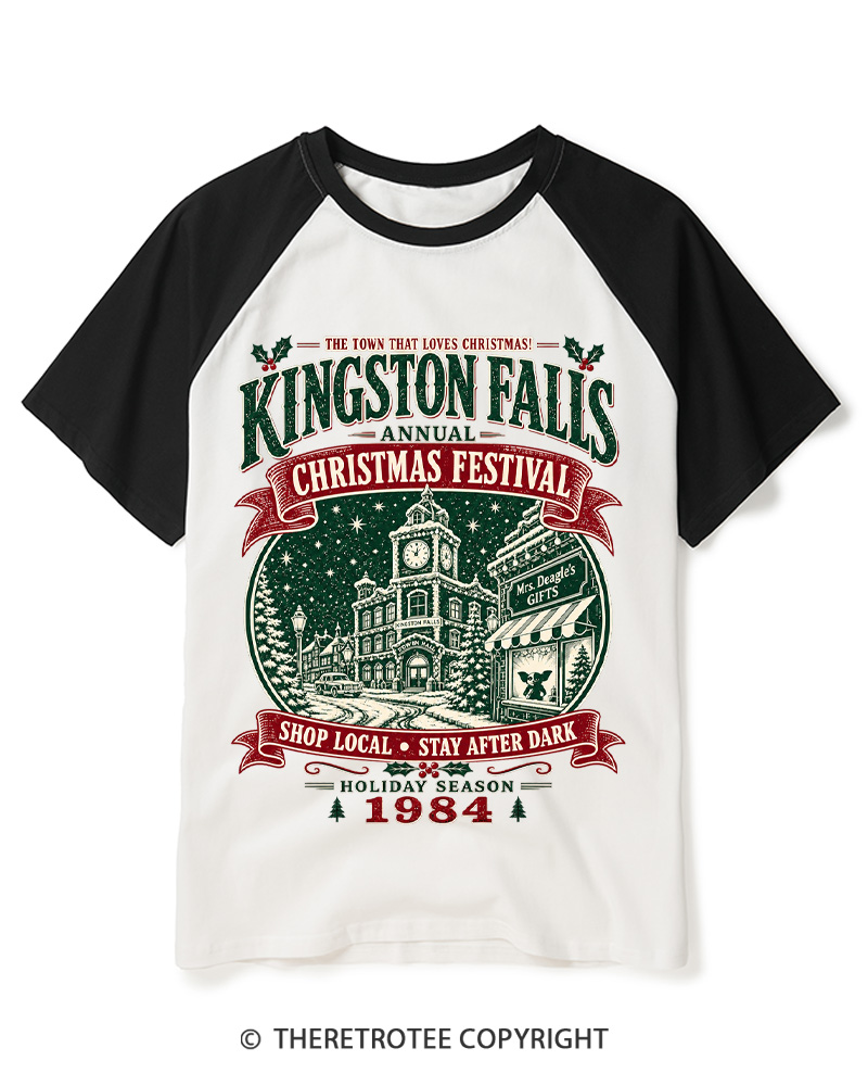 TheRetroTee The Town That Loves Christmas 1980s Raglan Baseball T-Shirt
