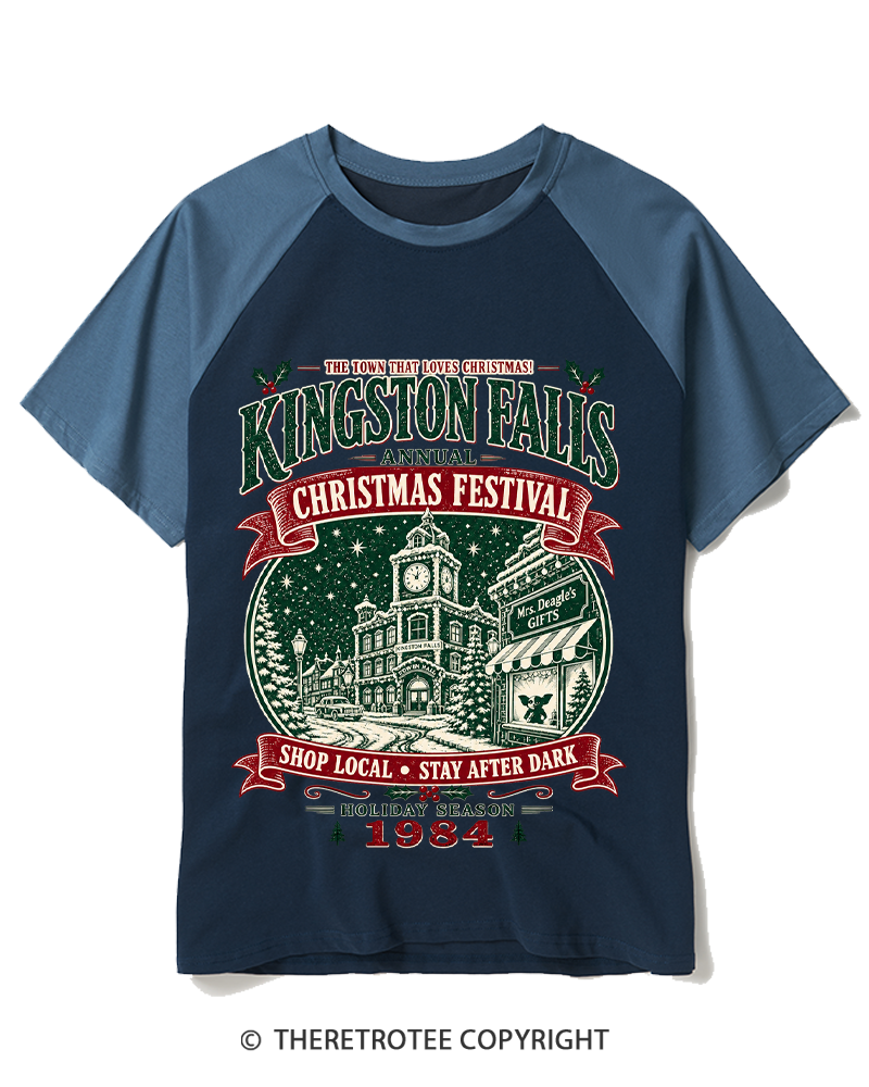 TheRetroTee The Town That Loves Christmas 1980s Raglan Baseball T-Shirt