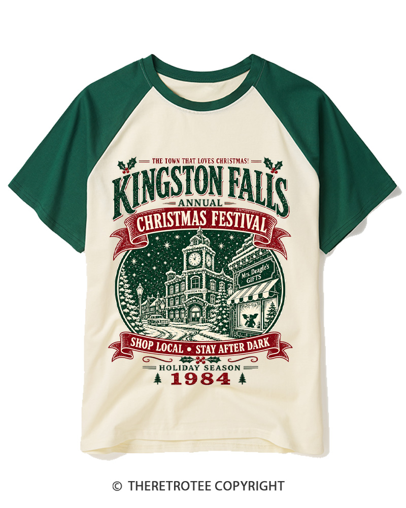 TheRetroTee The Town That Loves Christmas 1980s Raglan Baseball T-Shirt