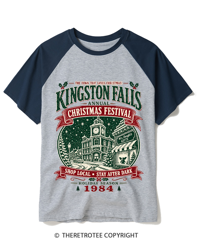 TheRetroTee The Town That Loves Christmas 1980s Raglan Baseball T-Shirt