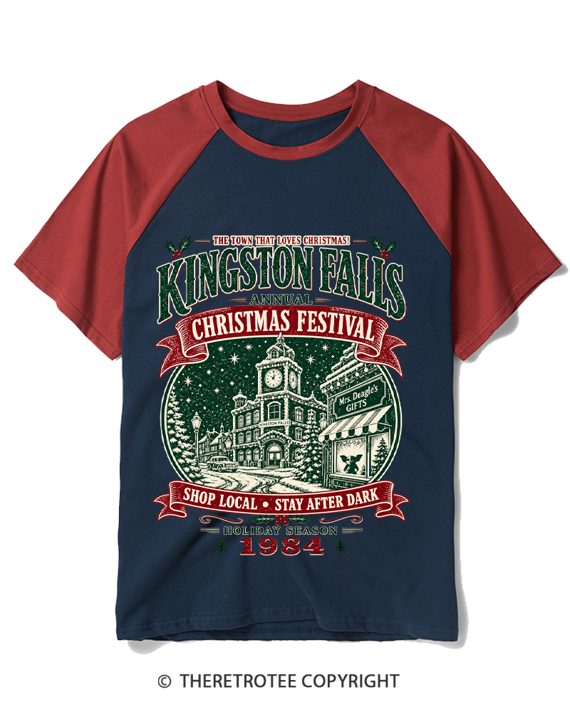 TheRetroTee The Town That Loves Christmas 1980s Raglan Baseball T-Shirt