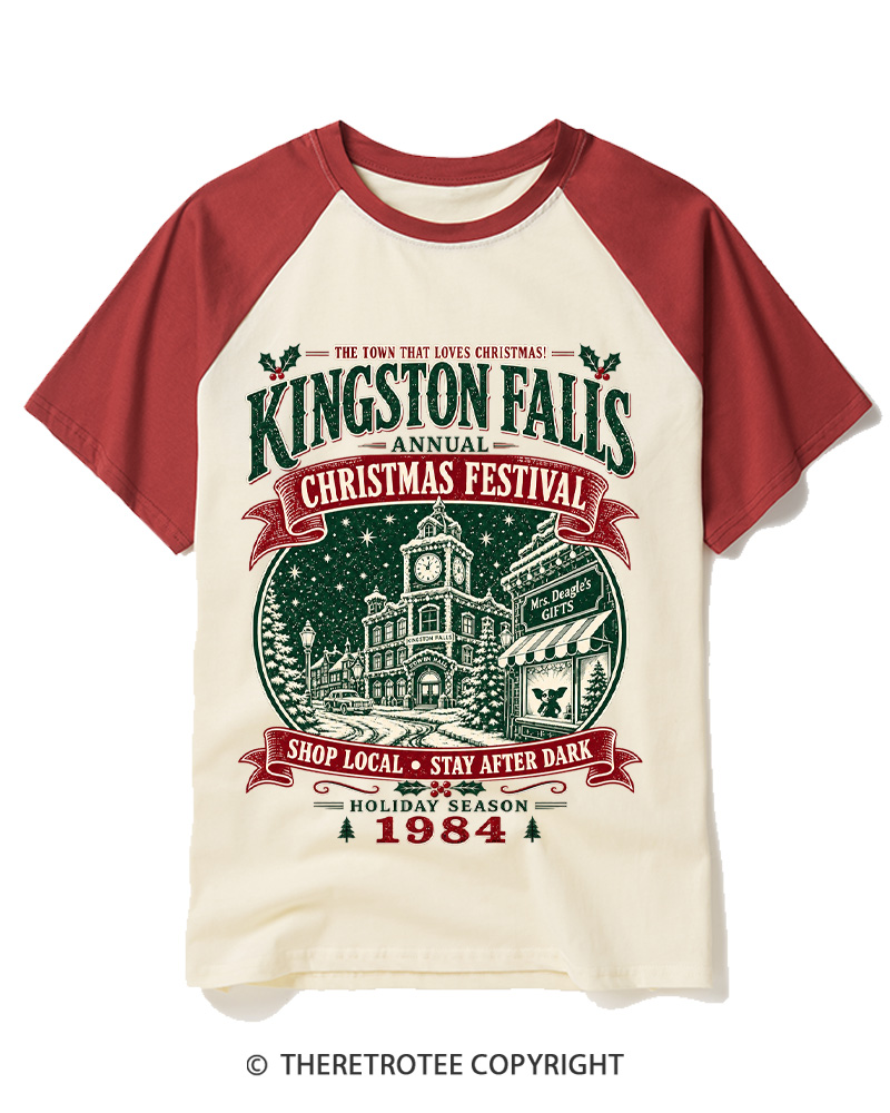TheRetroTee The Town That Loves Christmas 1980s Raglan Baseball T-Shirt