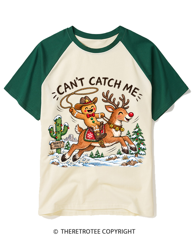 TheRetroTee Can't Catch Me Vintage Raglan Baseball T-Shirt