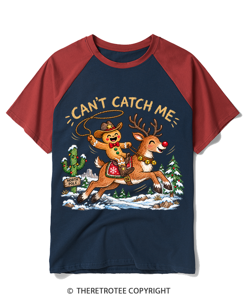 TheRetroTee Can't Catch Me Vintage Raglan Baseball T-Shirt