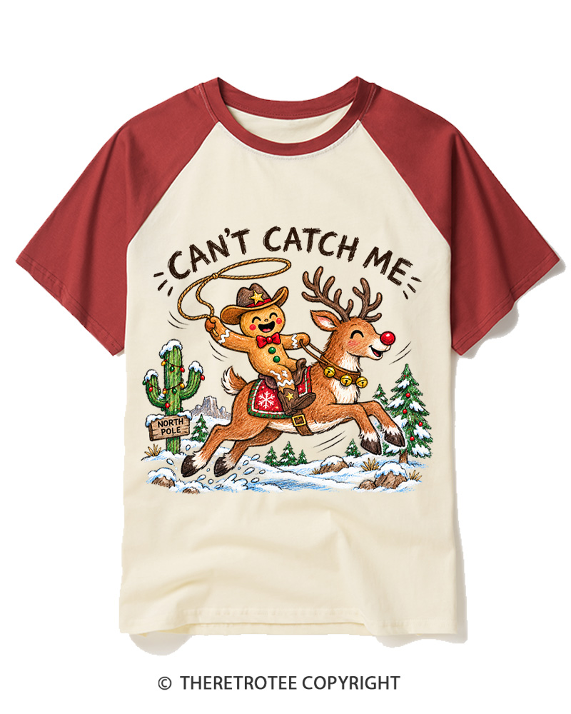 TheRetroTee Can't Catch Me Vintage Raglan Baseball T-Shirt